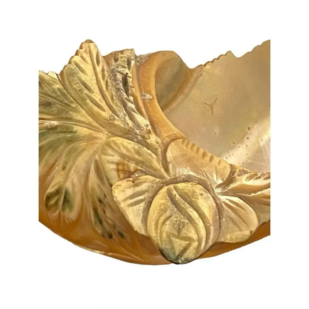 Victorian Hand Carved Conch Shell Basket Bowl Caviar  Dish Mother of Pearl Antiq